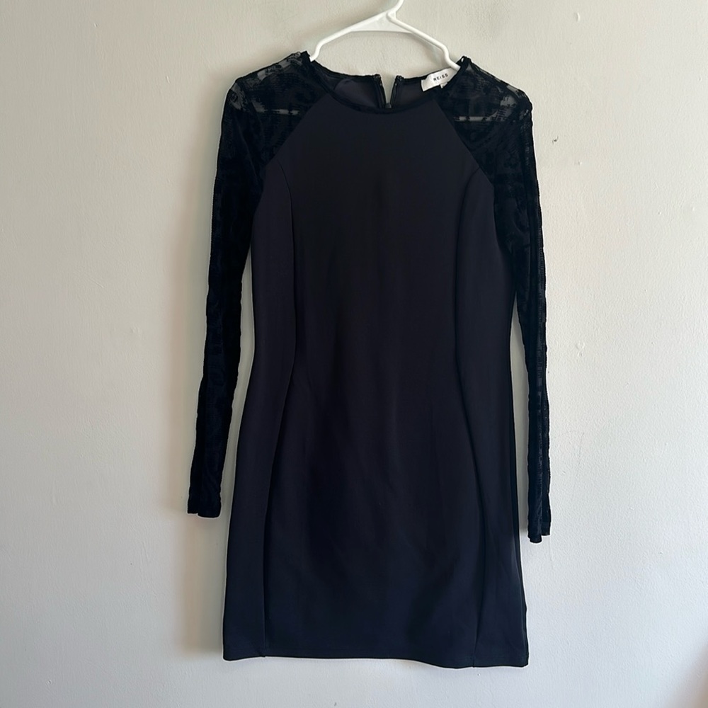 Reiss black body con dress with velvet see through long sleeves size 8